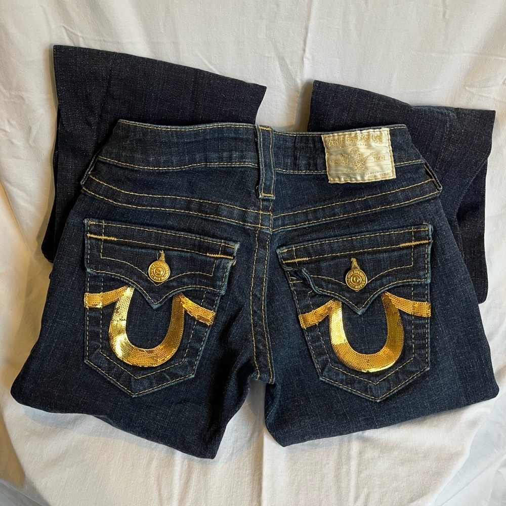 True Religion Women's Gold-Embellished Flair Jeans